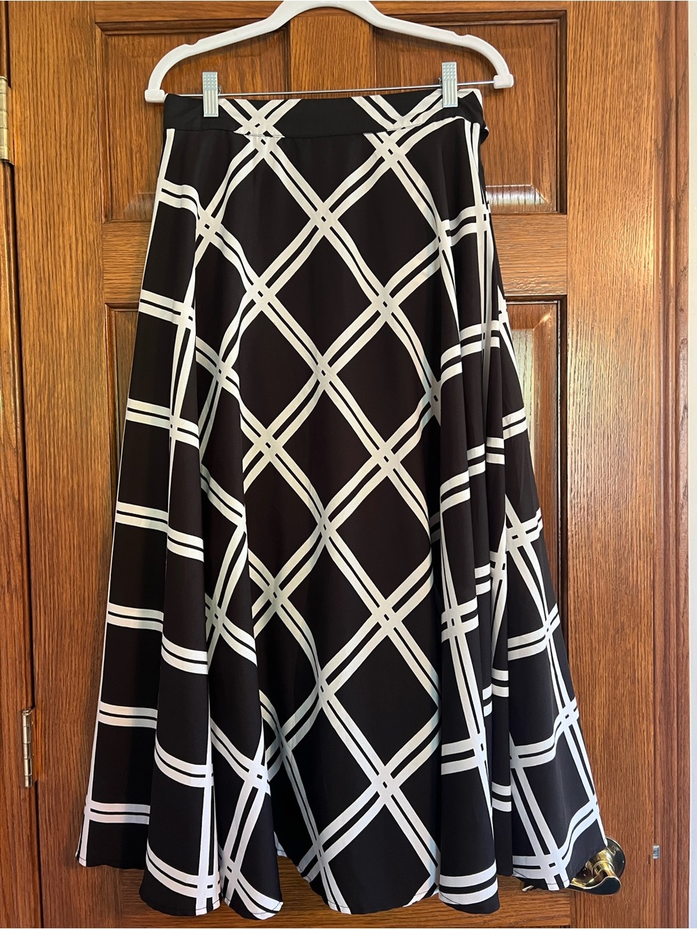 Flint & Moss Petite Large Midi Skirt Black White Plaid Tie Waist A-Line Flowy LP